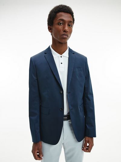 Calvin Klein Ruhák HU407621 | Calvin Klein Slim Single-Breasted Sateen Férfi Blézer Sötétkék